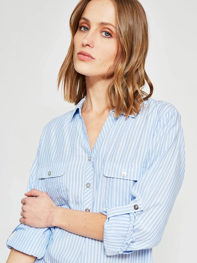 BLUSA MUJER CACHAREL CUELLO CAMISERO MANGA LARGA ESTAMPADA - 4
