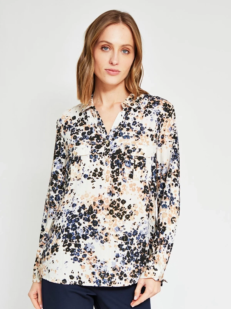 BLUSA MUJER CACHAREL CUELLO CAMISERO MANGA LARGA ESTAMPADA - 2