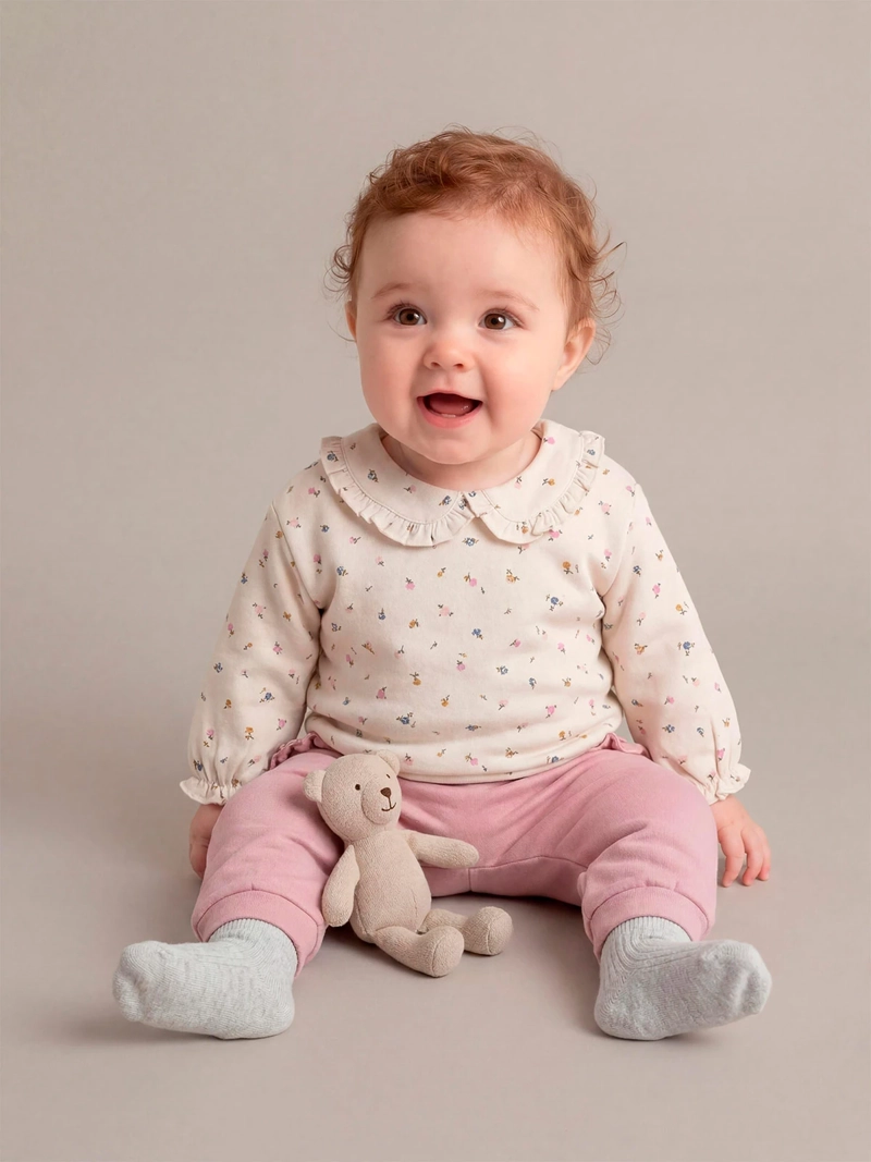 CONJUNTO POLERÓN + CALZA + CINTILLO NIÑA BABY HARVEST ALGODÓN  - 1
