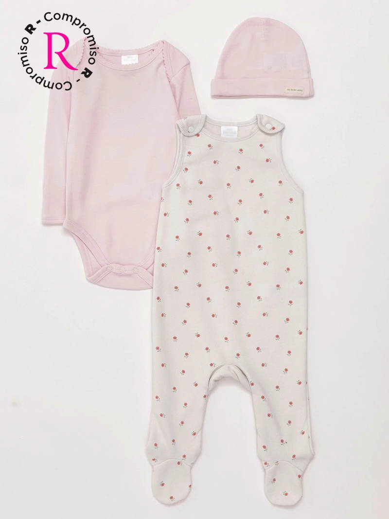 CONJUNTO JARDINERA + PATITAS + BODY NIÑA BABY HARVEST ALGODÓN - 1