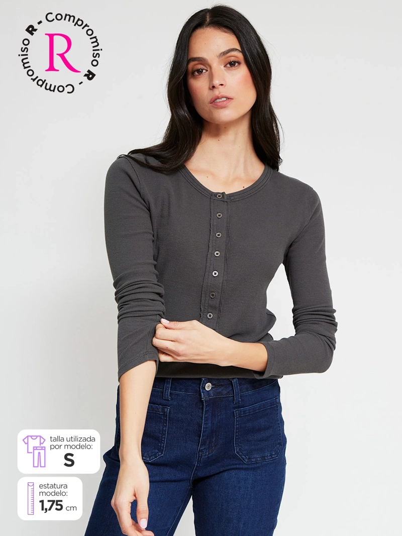 POLERA MUJER BARBADOS ALGODÓN ABOTONADA RIB - 1