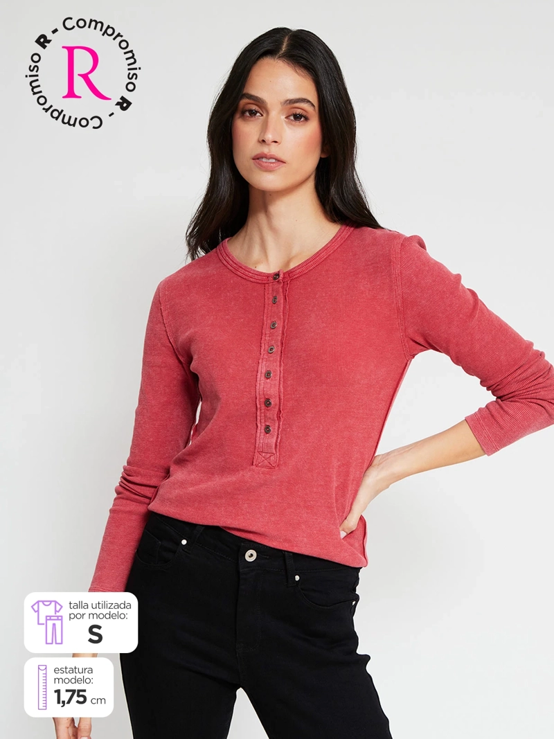 POLERA MUJER BARBADOS ALGODÓN ABOTONADA RIB - 1