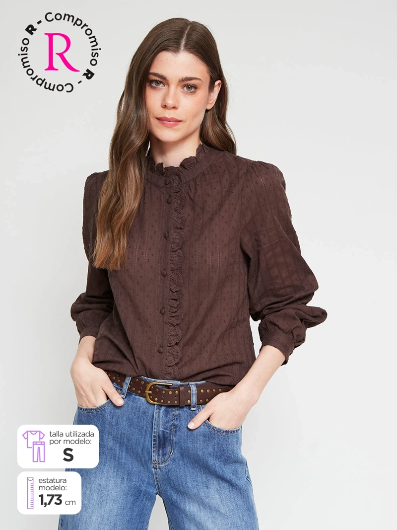 BLUSA MUJER TATIENNE ALGODÓN CUELLO ALTO MANGA LARGA - 1