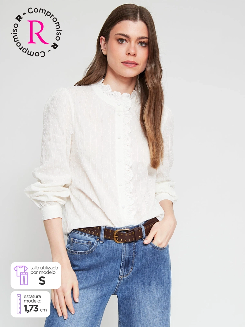 BLUSA MUJER TATIENNE ALGODÓN CUELLO ALTO MANGA LARGA