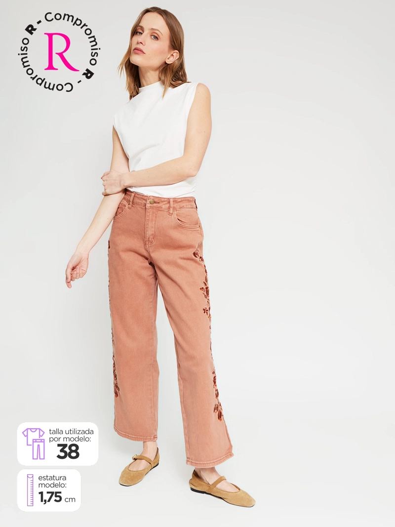 PANTALÓN MUJER TATIENNE ALGODÓN BARREL BORDADO - 1