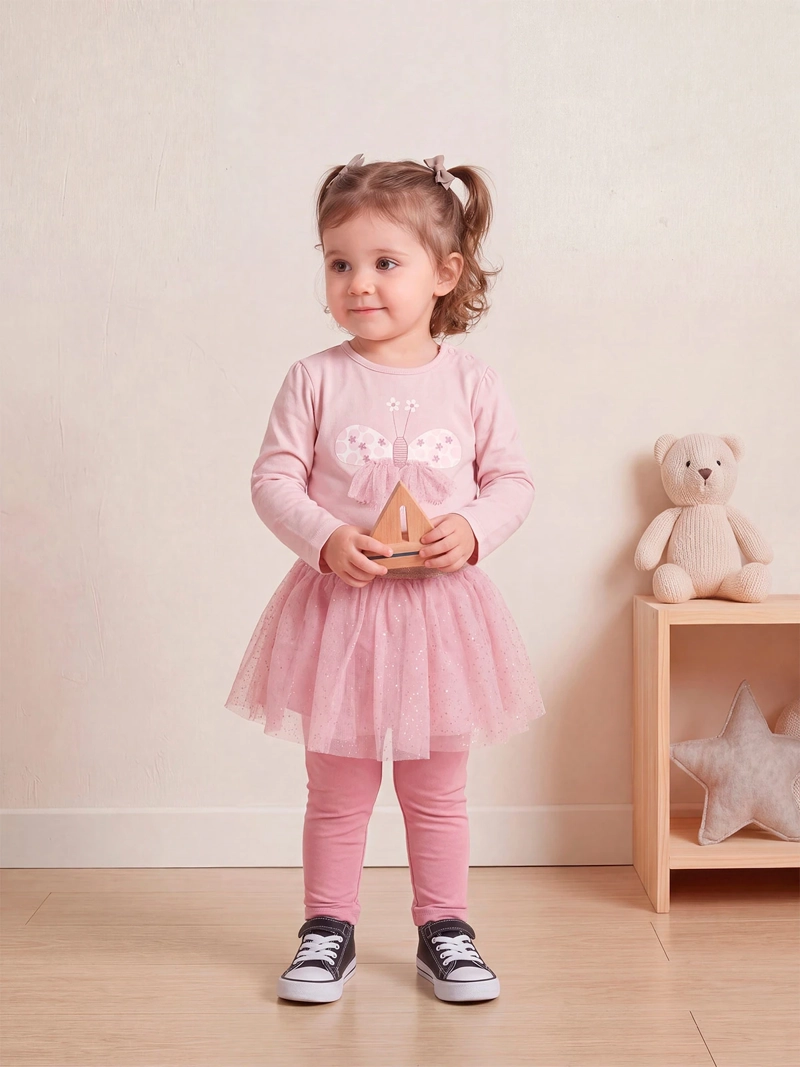 CONJUNTO POLERA + CALZA NIÑA BABY HARVEST ALGODÓN  - 1
