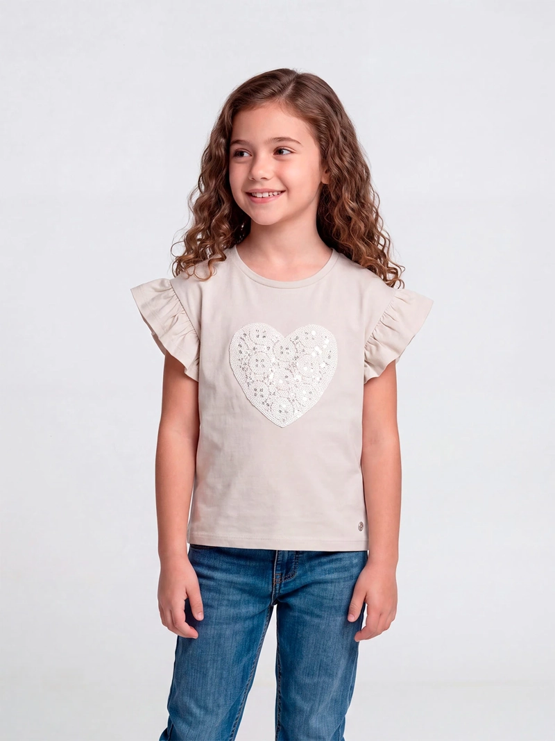 POLERA MANGA CORTA NIÑA HARVEST APLICACIÓN CROCHET - 1