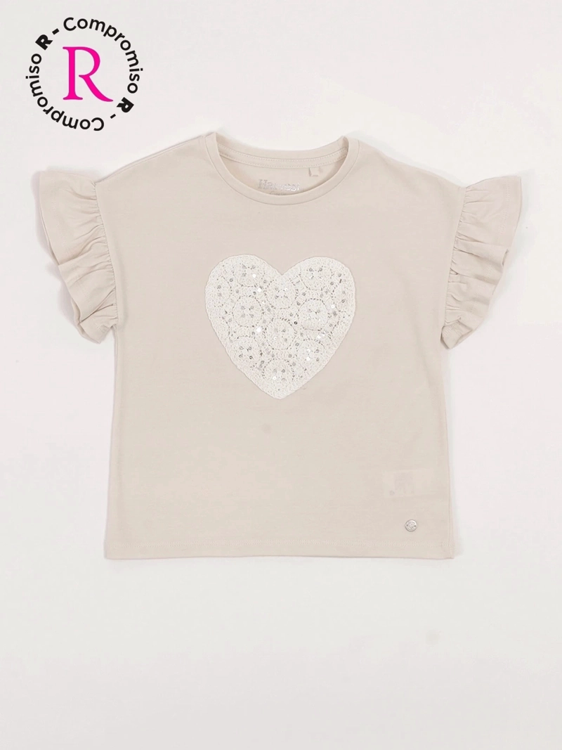 POLERA MANGA CORTA NIÑA HARVEST APLICACIÓN CROCHET - 3