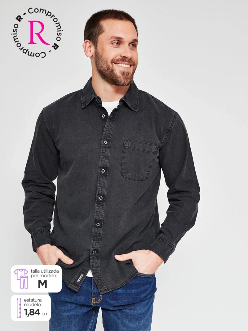 CAMISA HOMBRE BARBADOS ALGODÓN MANGA LARGA DENIM - 1