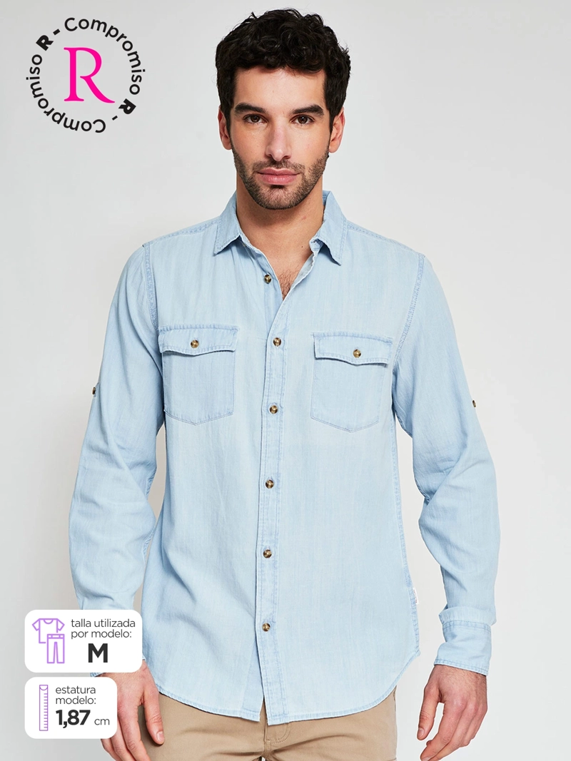 CAMISA HOMBRE ROBERT LEWIS ALGODÓN MANGA LARGA JASPEADA - 1
