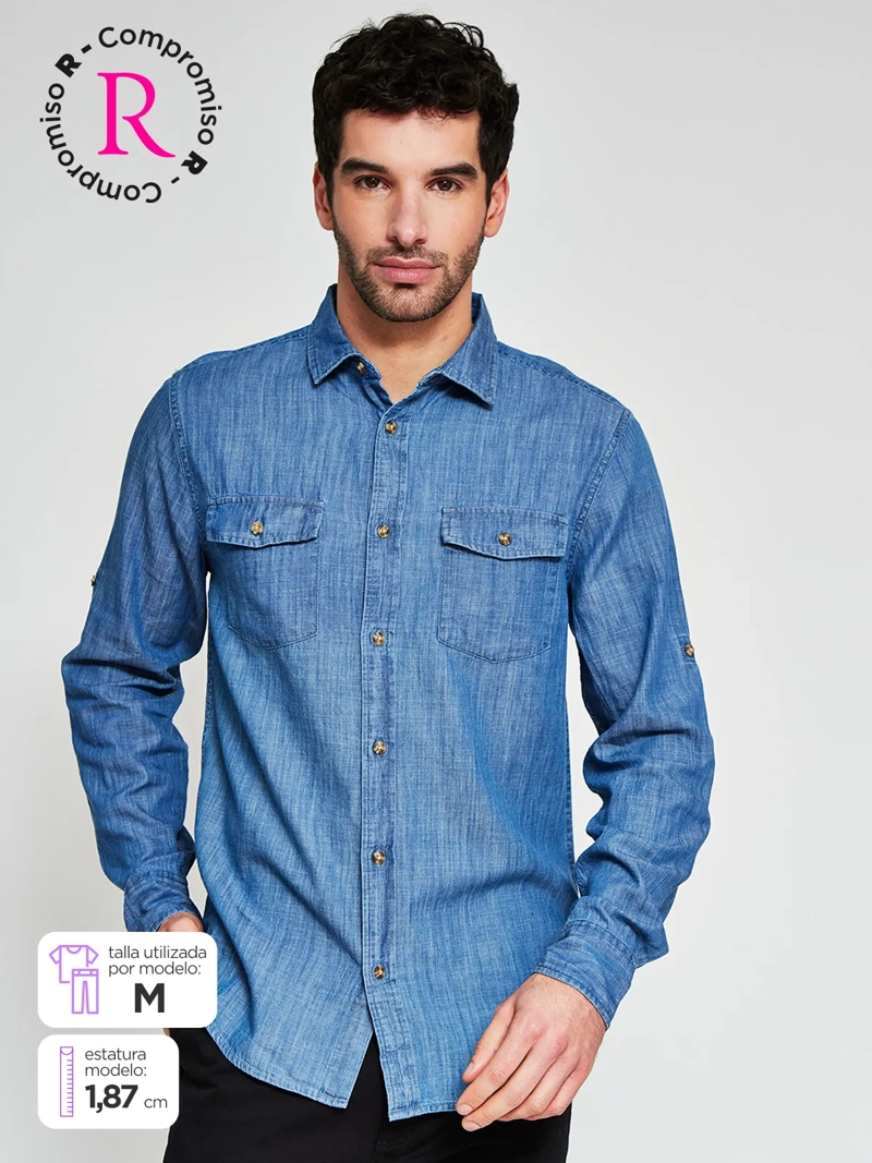 CAMISA HOMBRE ROBERT LEWIS ALGODÓN MANGA LARGA JASPEADA - 1