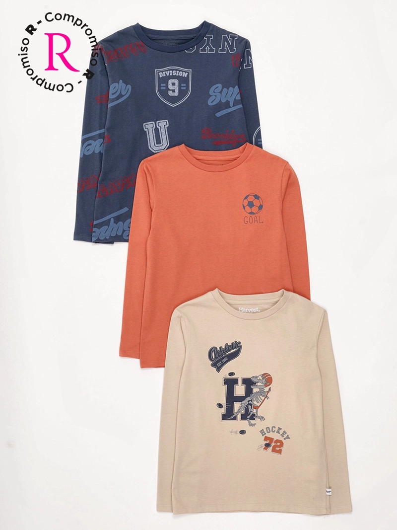 PACK X3 POLERA NIÑO HARVEST ALGODÓN MANGA LARGA - 1