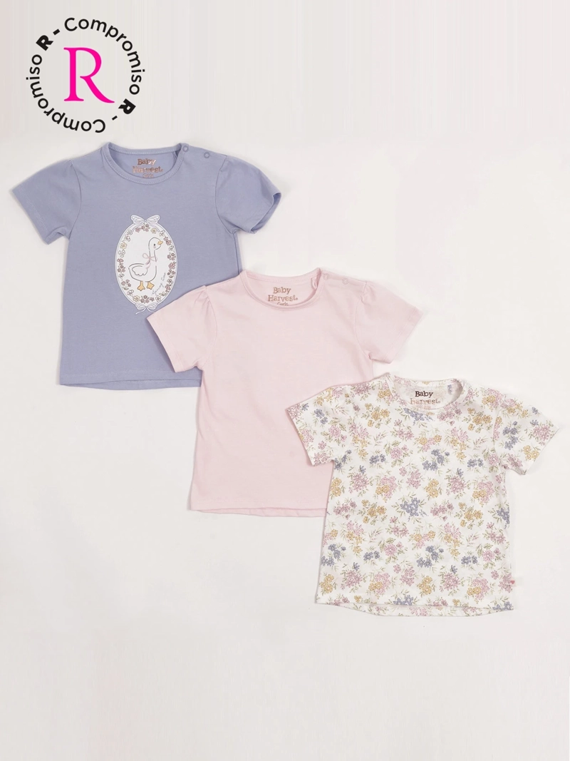 PACK X3 POLERA NIÑA BABY HARVEST ALGODÓN MANGA CORTA - 1