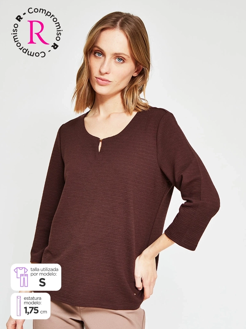 POLERA MUJER CACHAREL MANGA 3/4 TEXTURADA - 1