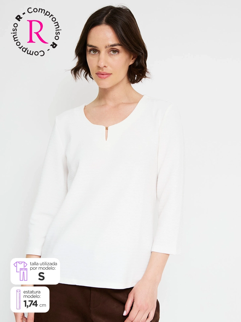 POLERA MUJER CACHAREL MANGA 3/4 TEXTURADA