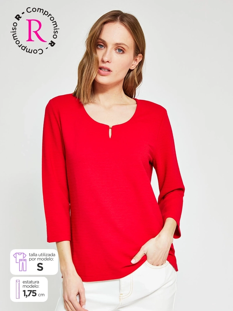 POLERA MUJER CACHAREL MANGA 3/4 TEXTURADA