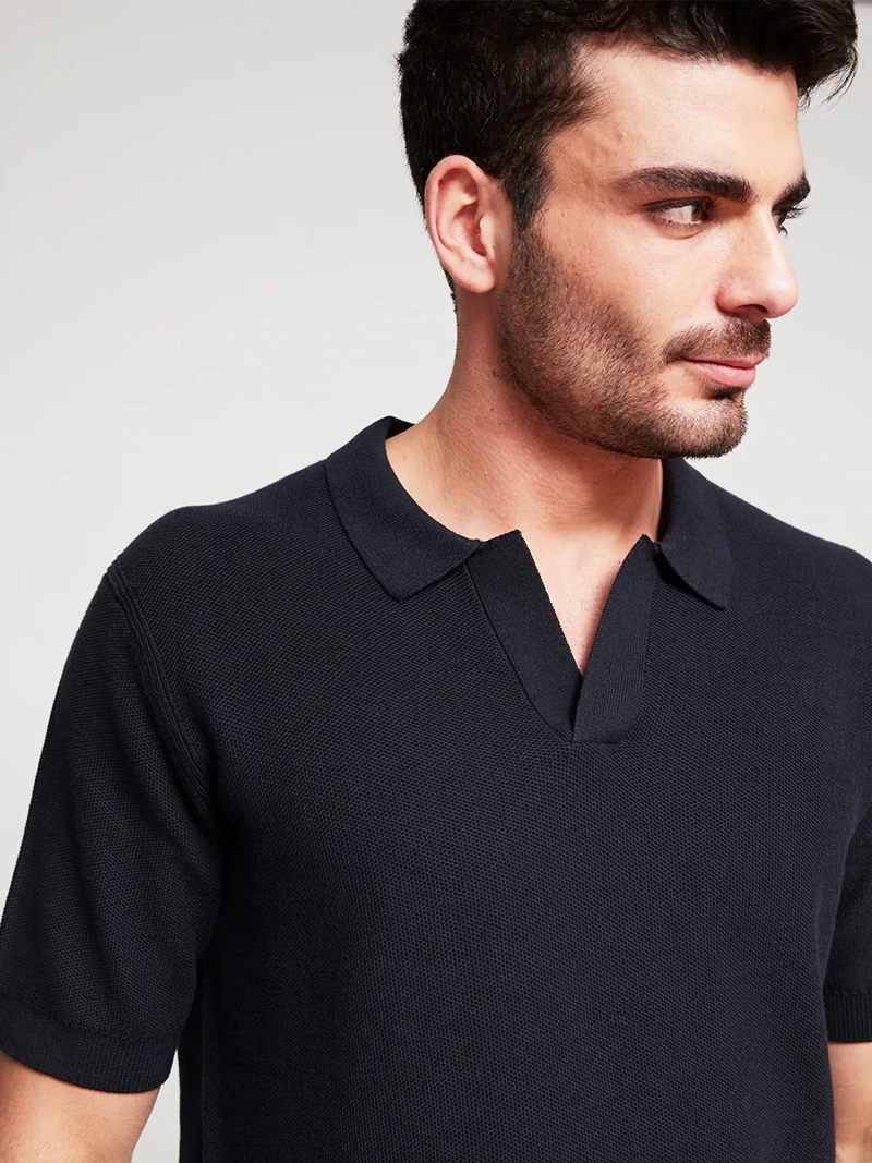 POLERA HOMBRE CACHAREL ALGODÓN CUELLO POLO MANGA CORTA TEJIDA - 3
