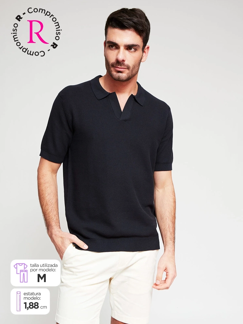 POLERA HOMBRE CACHAREL ALGODÓN CUELLO POLO MANGA CORTA TEJIDA - 1