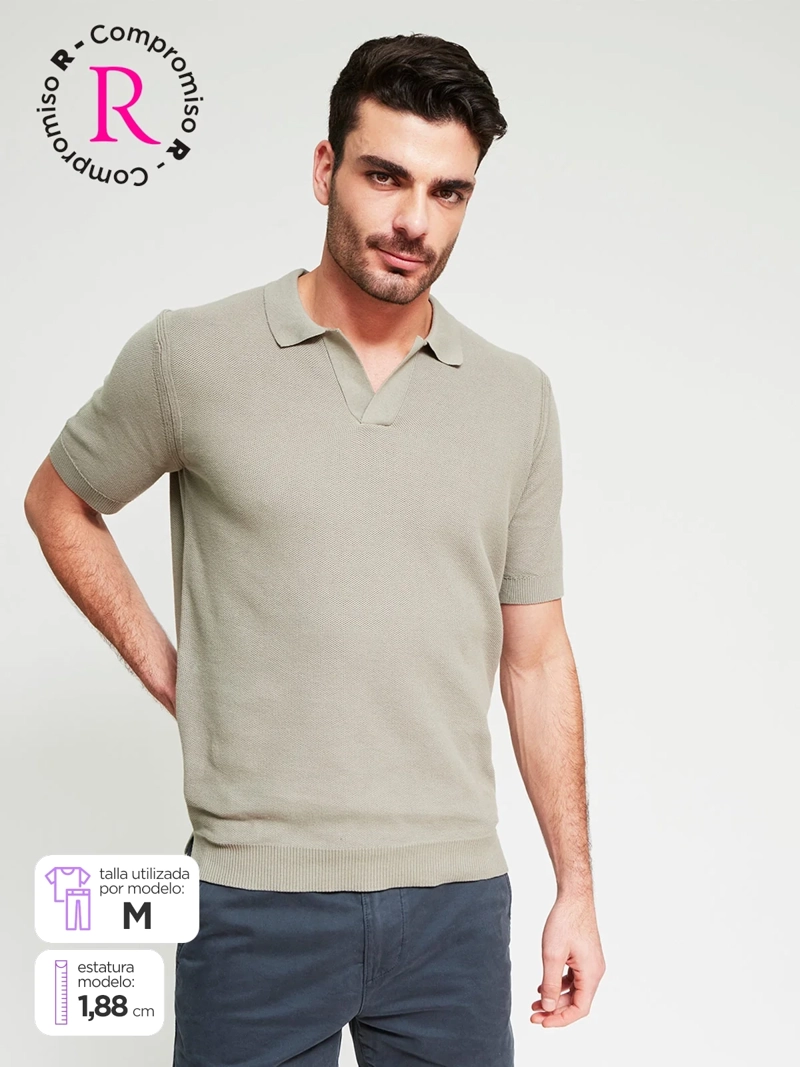 POLERA HOMBRE CACHAREL ALGODÓN CUELLO POLO MANGA CORTA TEJIDA - 1