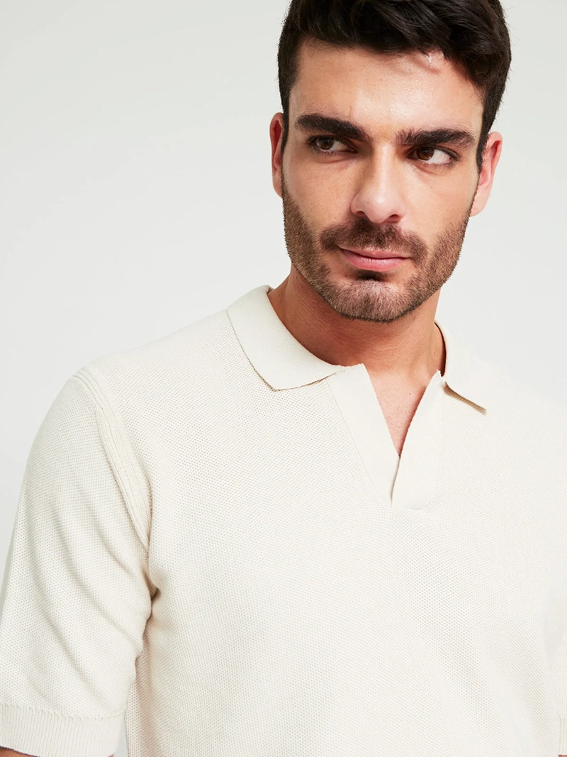 POLERA HOMBRE CACHAREL ALGODÓN CUELLO POLO MANGA CORTA TEJIDA - 3
