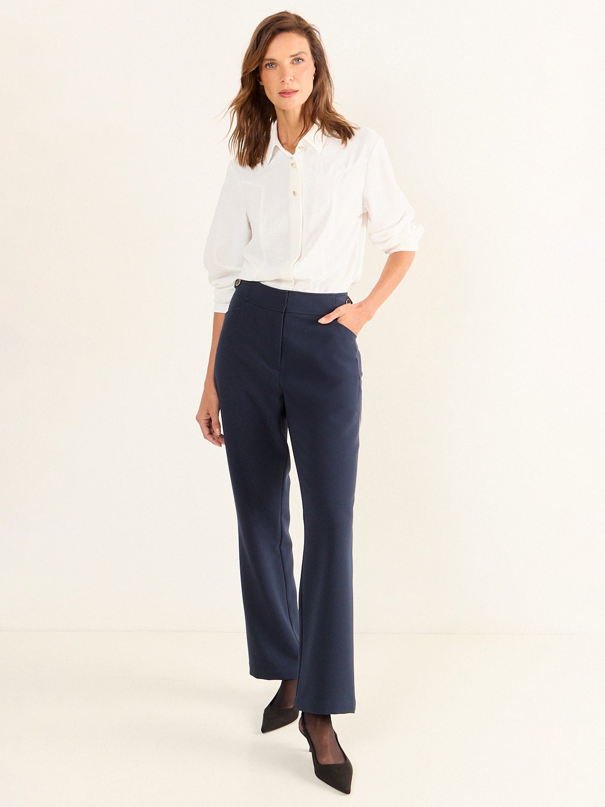 PANTALÓN MUJER MA GRIFFE RECTO FORMAL BOTONES - 1