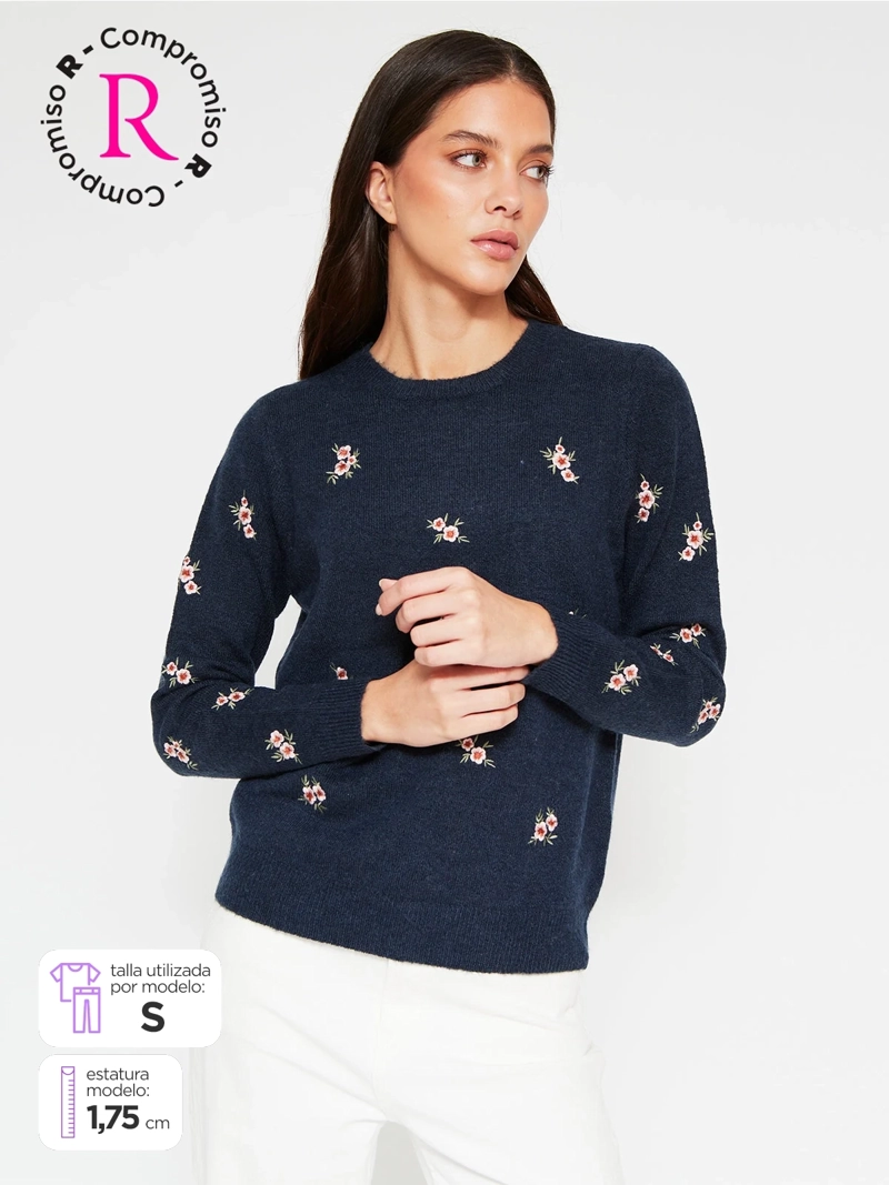 SWEATER MUJER AZIZ MANGA LARGA BORDADO