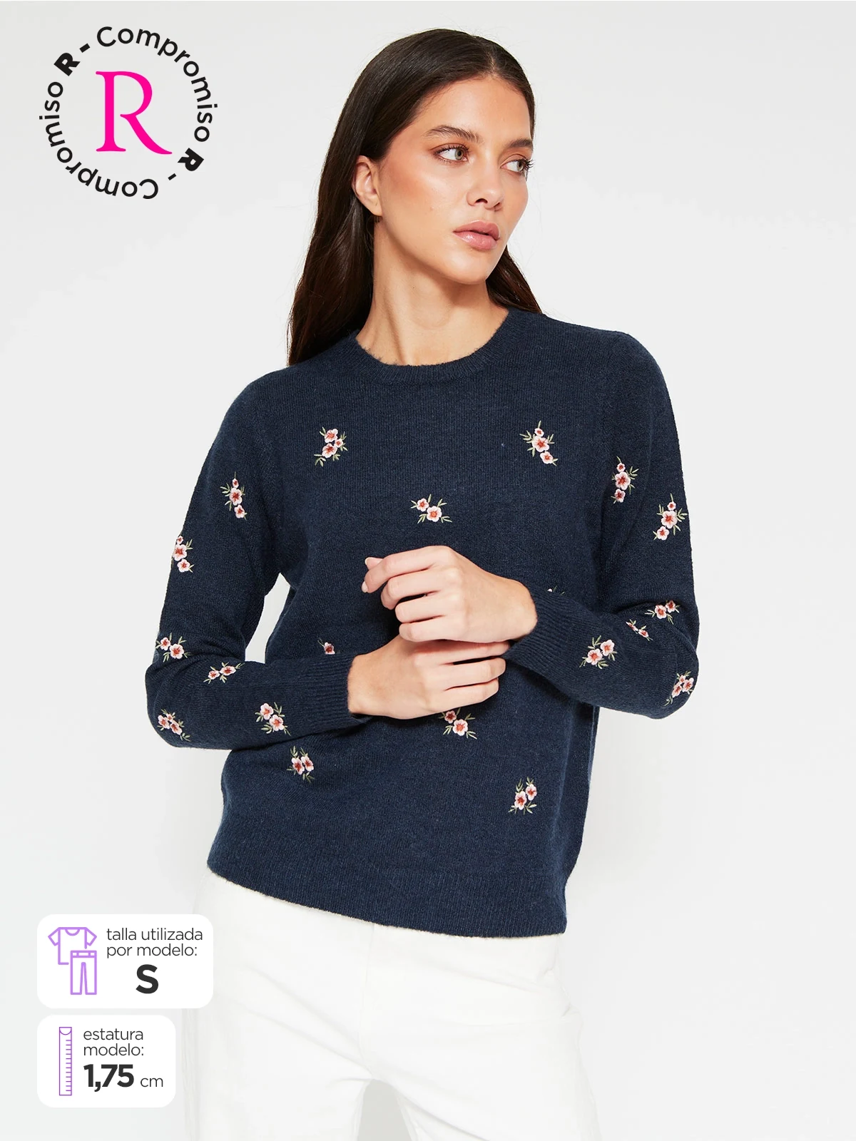 SWEATER MUJER AZIZ MANGA LARGA BORDADO - 1