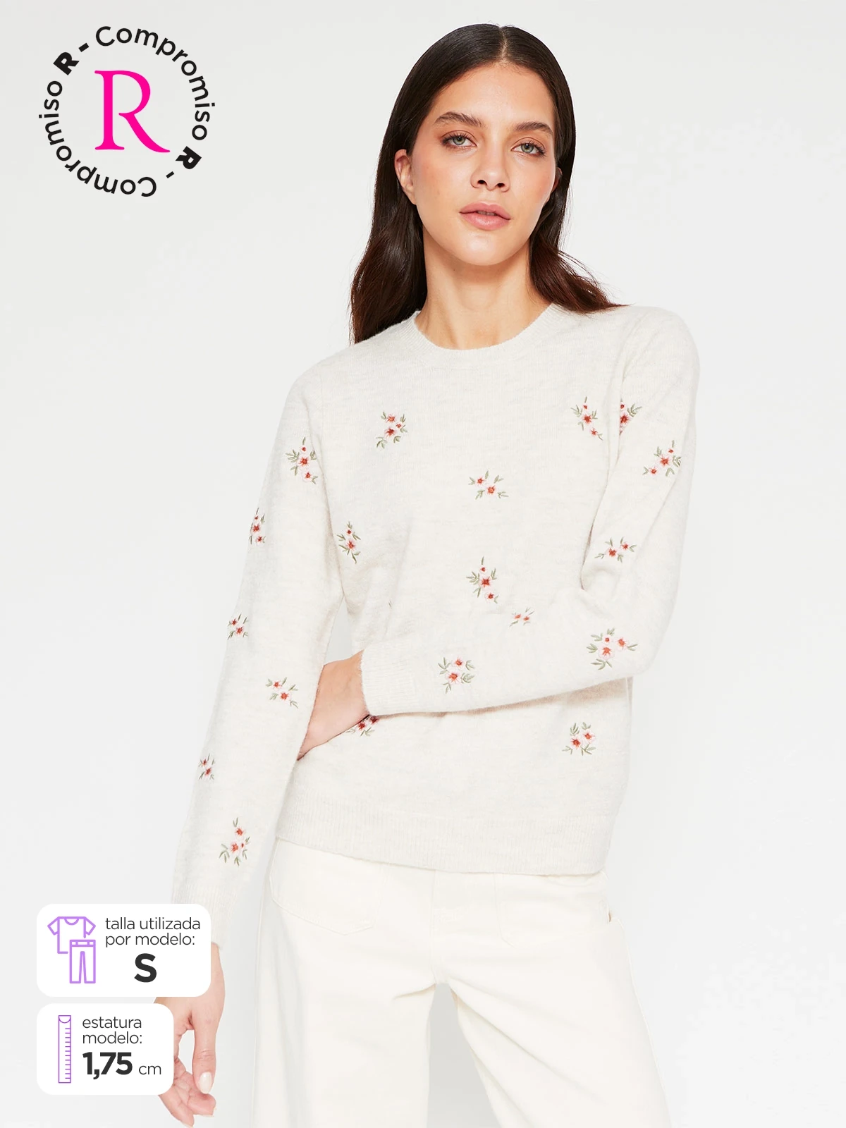 SWEATER MUJER AZIZ MANGA LARGA BORDADO - 1