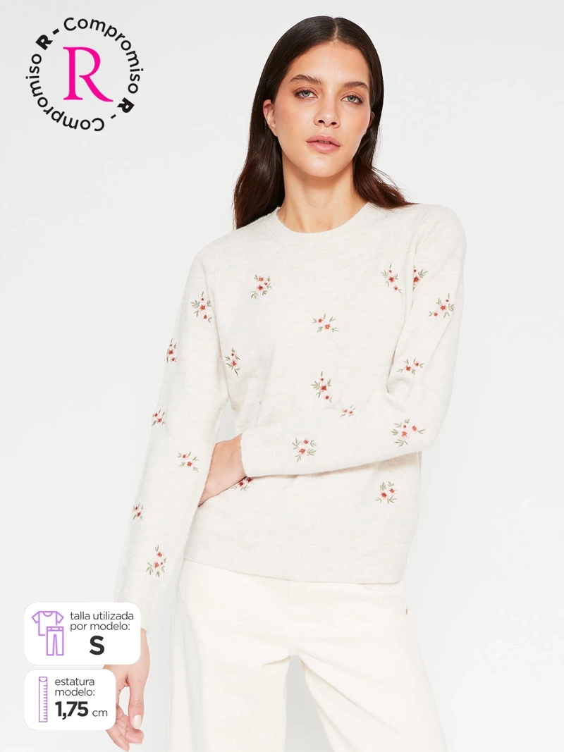 SWEATER MUJER AZIZ MANGA LARGA BORDADO - 1