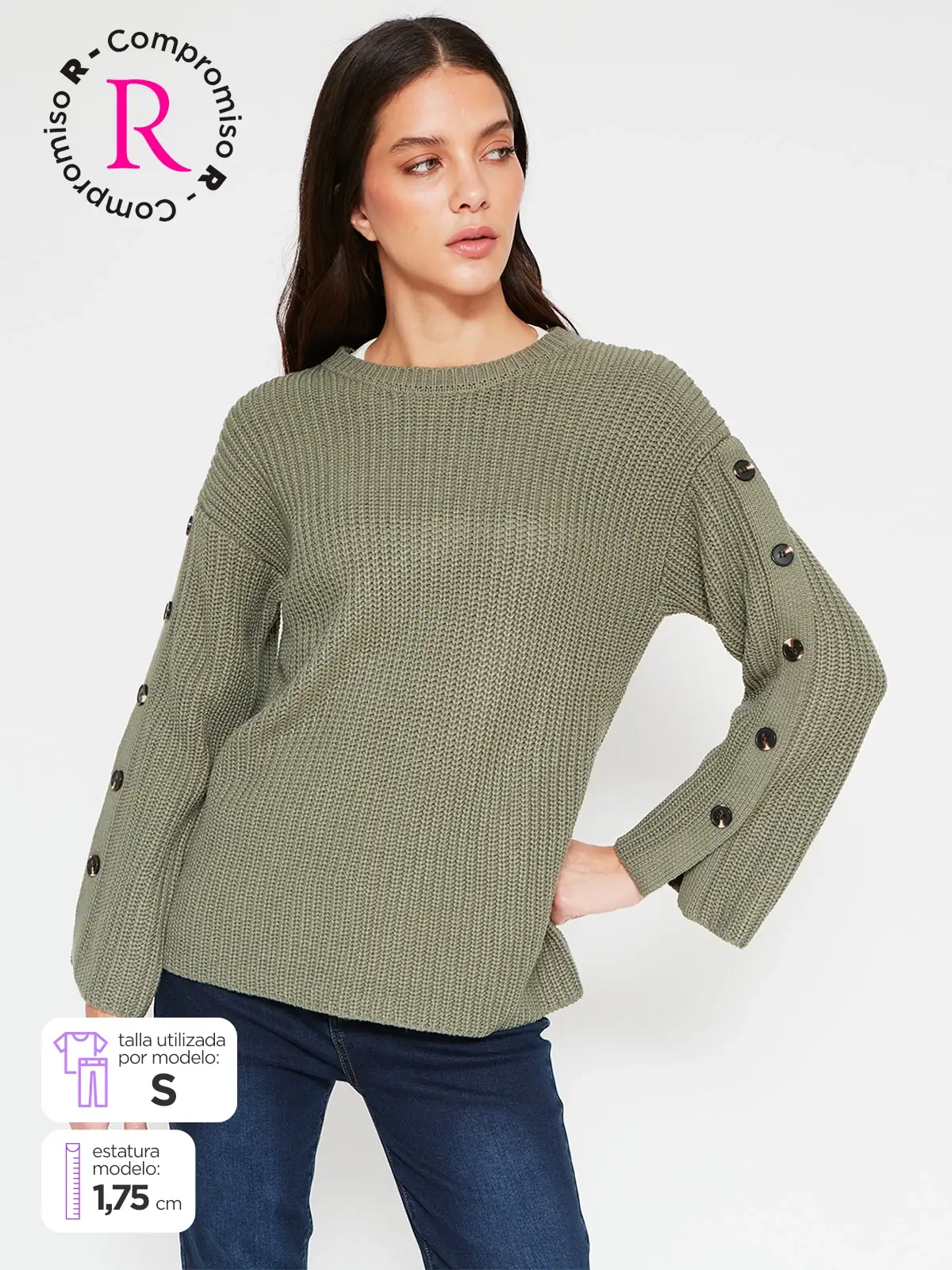 SWEATER MUJER AZIZ MANGA LARGA BOTONES - 1