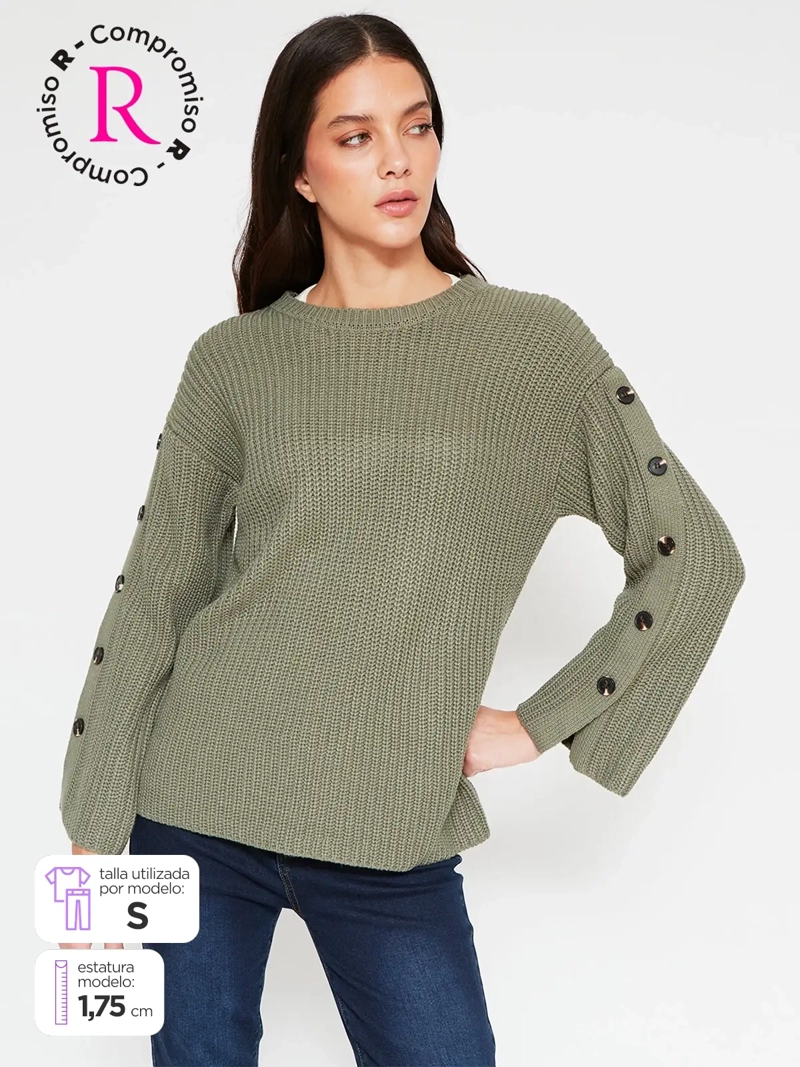 SWEATER MUJER AZIZ MANGA LARGA BOTONES - 1