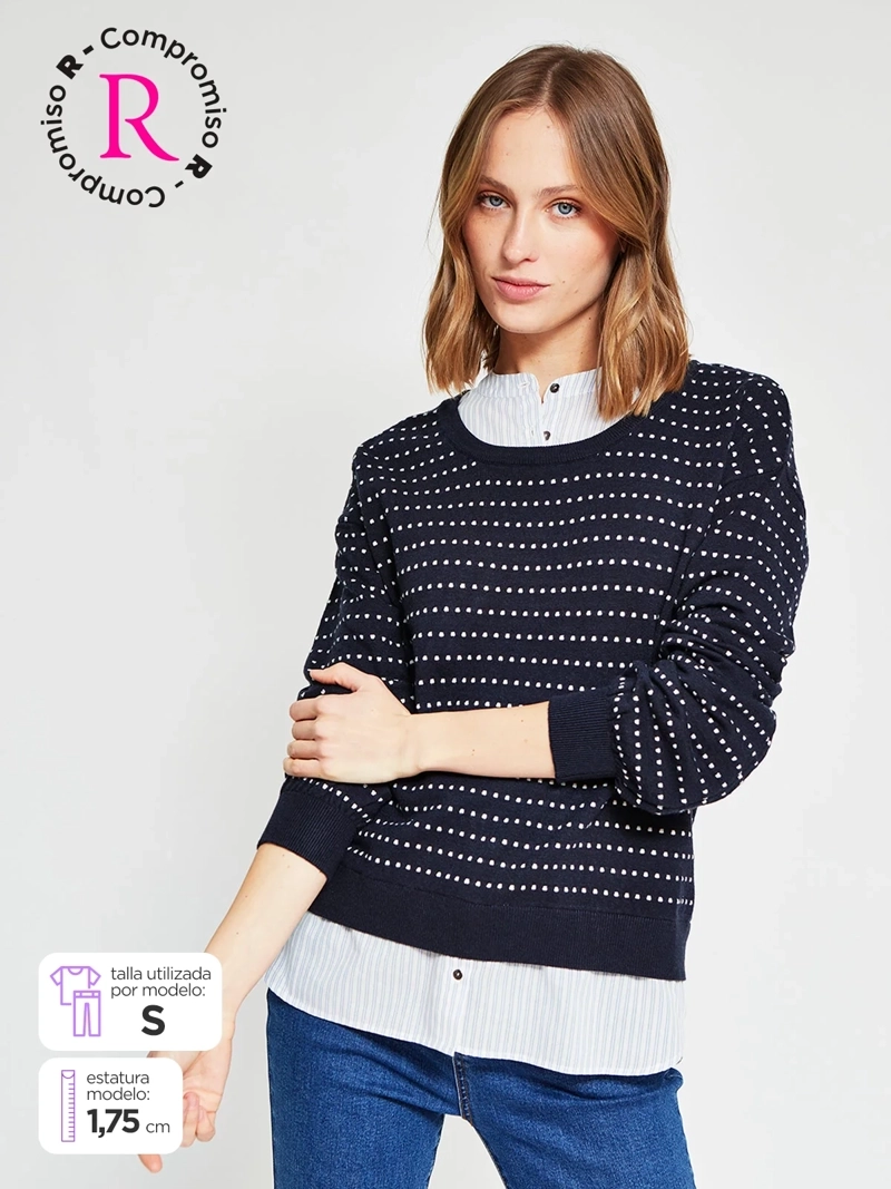 SWEATER MUJER AZIZ CUELLO RUFFLE MANGA LARGA - 1