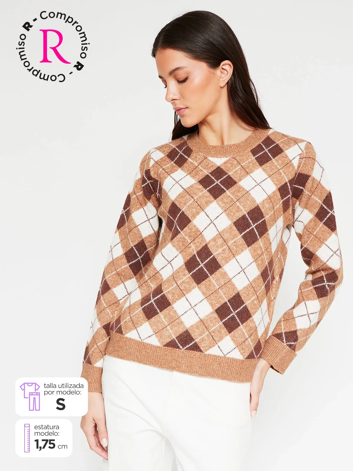 SWEATER MUJER AZIZ MANGA LARGA ROMBOS - 1