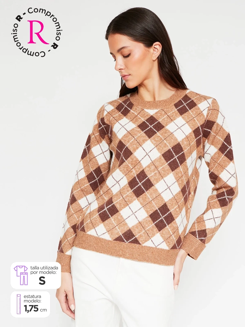SWEATER MUJER AZIZ MANGA LARGA ROMBOS - 1