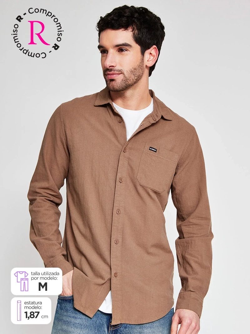 CAMISA HOMBRE ELEMENT ALGODÓN MANGA LARGA TEXTURA BÁSICA - 1