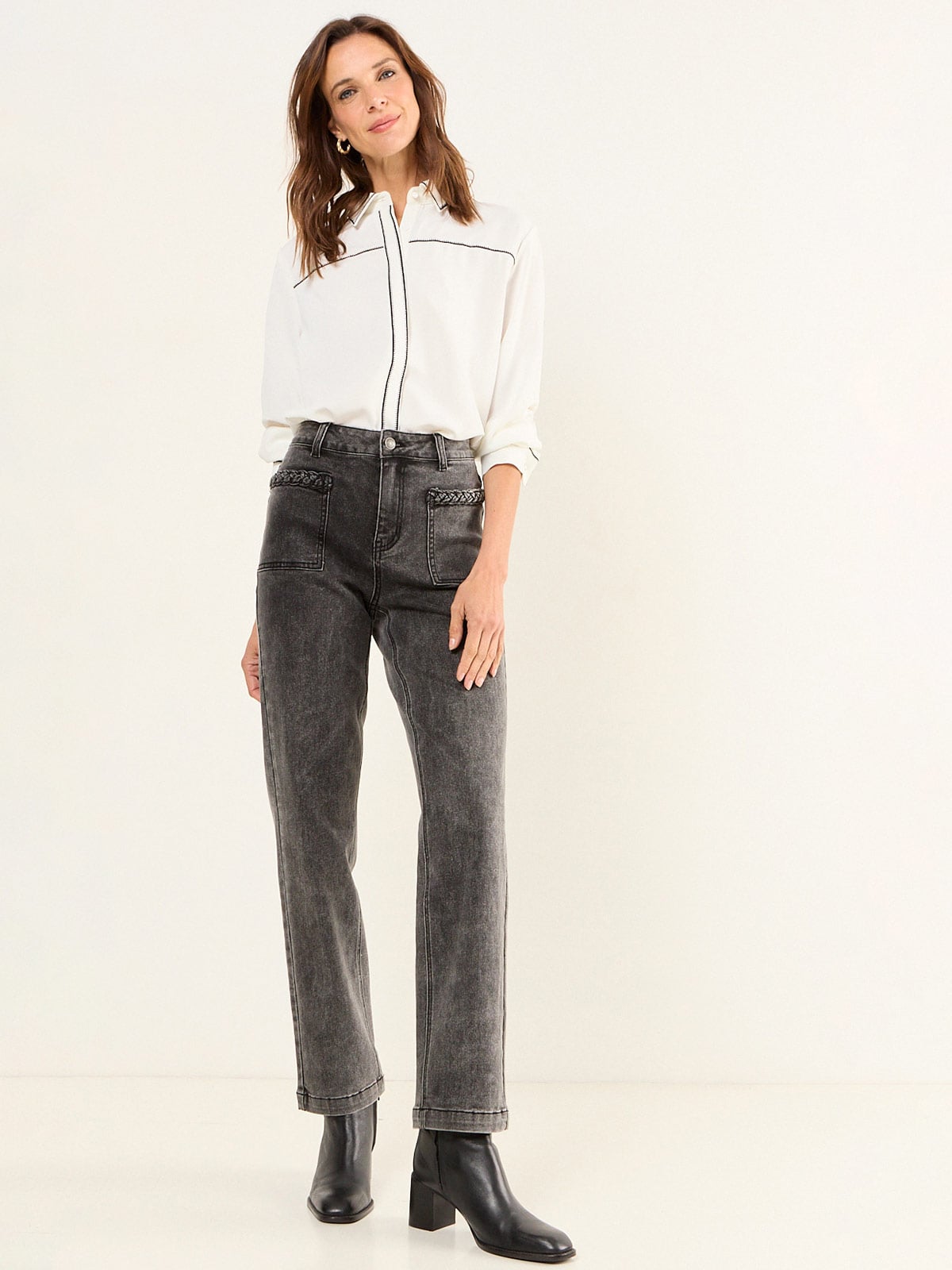 JEANS MUJER MA GRIFFE ALGODÓN WIDE LEG TRENZA - 1