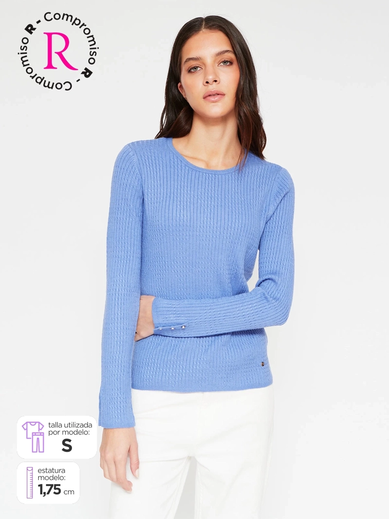SWEATER MUJER CACHAREL MANGA LARGA TEXTURA Y BOTONES - 1