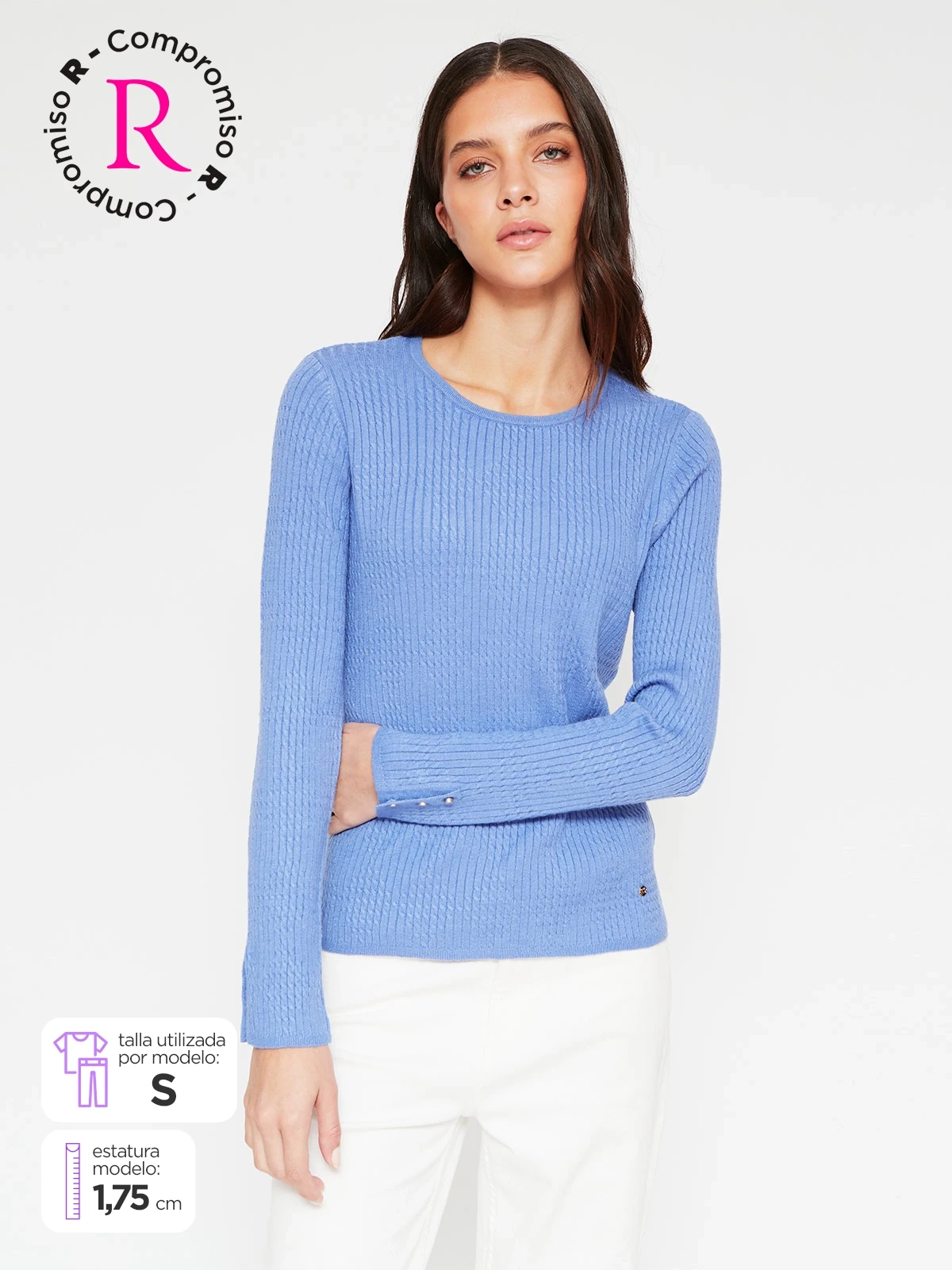 SWEATER MUJER CACHAREL MANGA LARGA TEXTURA Y BOTONES