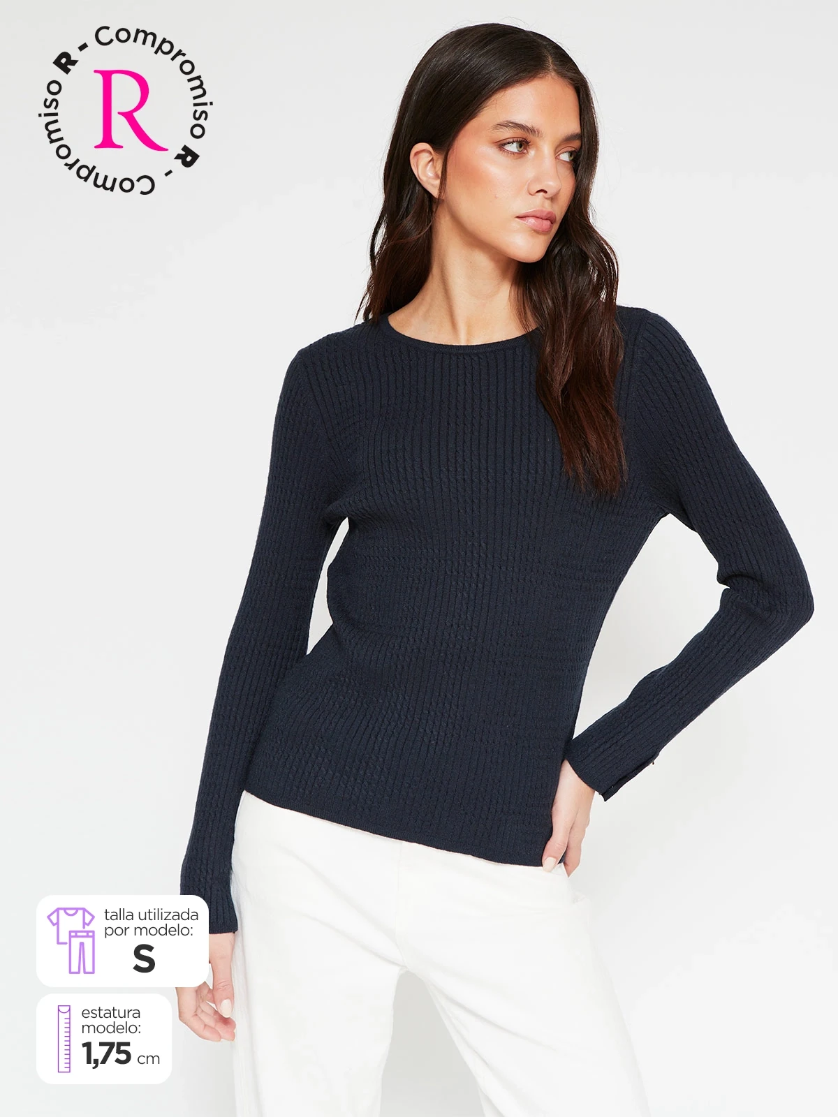 SWEATER MUJER CACHAREL MANGA LARGA TEXTURA Y BOTONES - 1