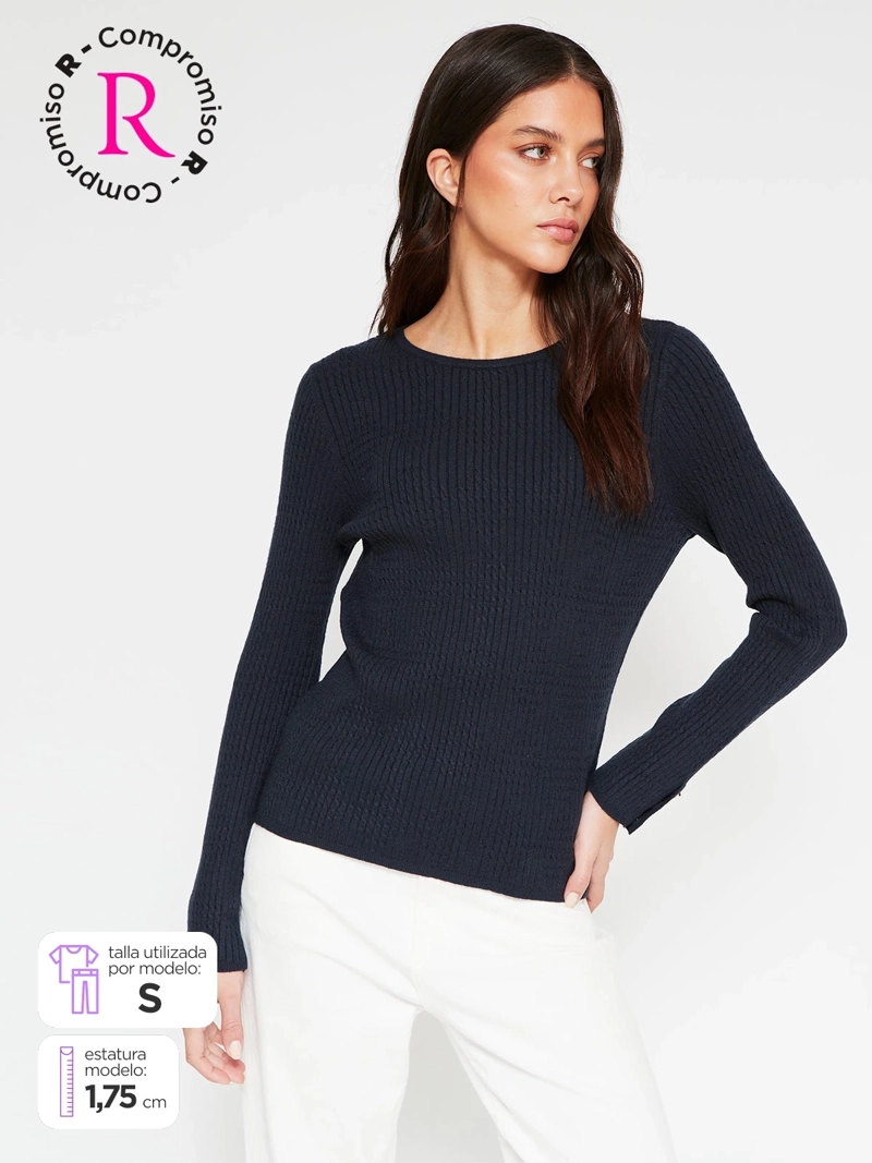 SWEATER MUJER CACHAREL MANGA LARGA TEXTURA Y BOTONES
