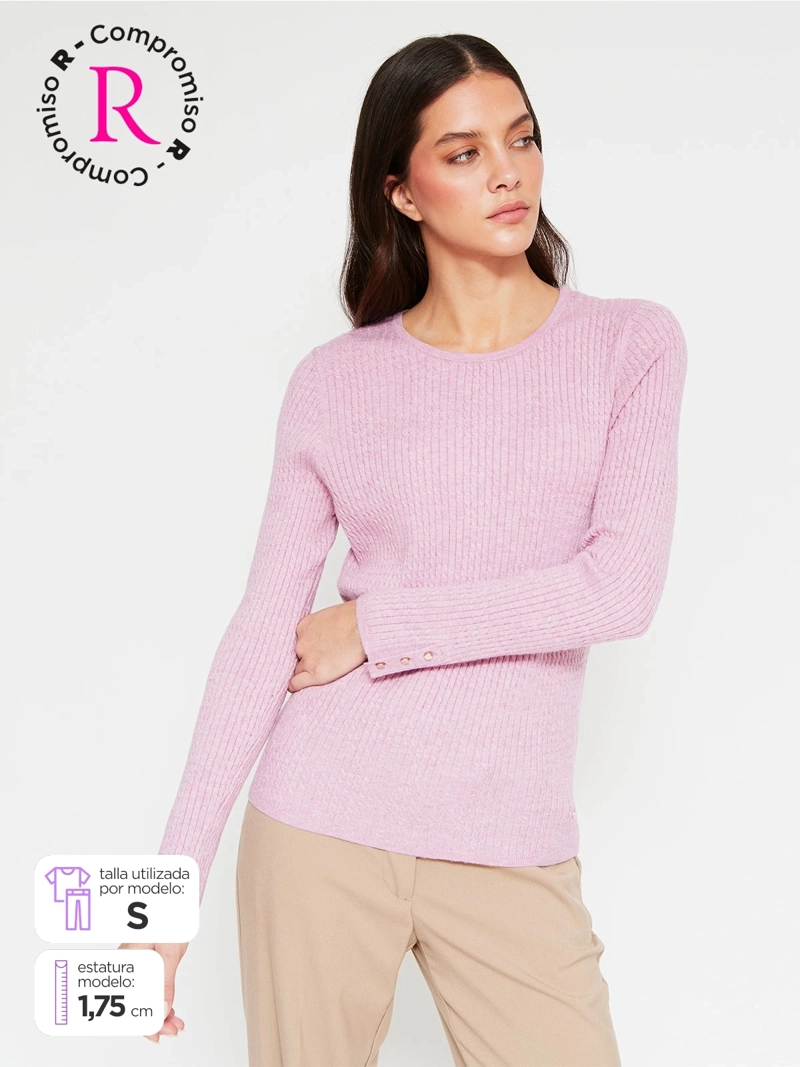SWEATER MUJER CACHAREL MANGA LARGA TEXTURA Y BOTONES - 1