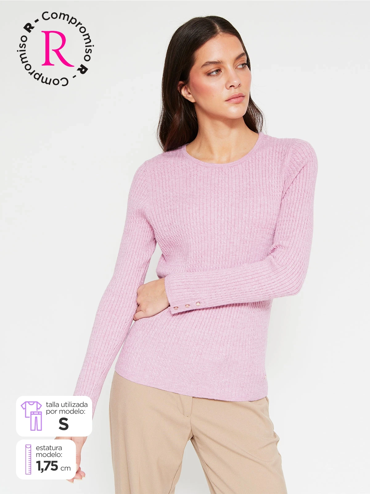 SWEATER MUJER CACHAREL MANGA LARGA TEXTURA Y BOTONES
