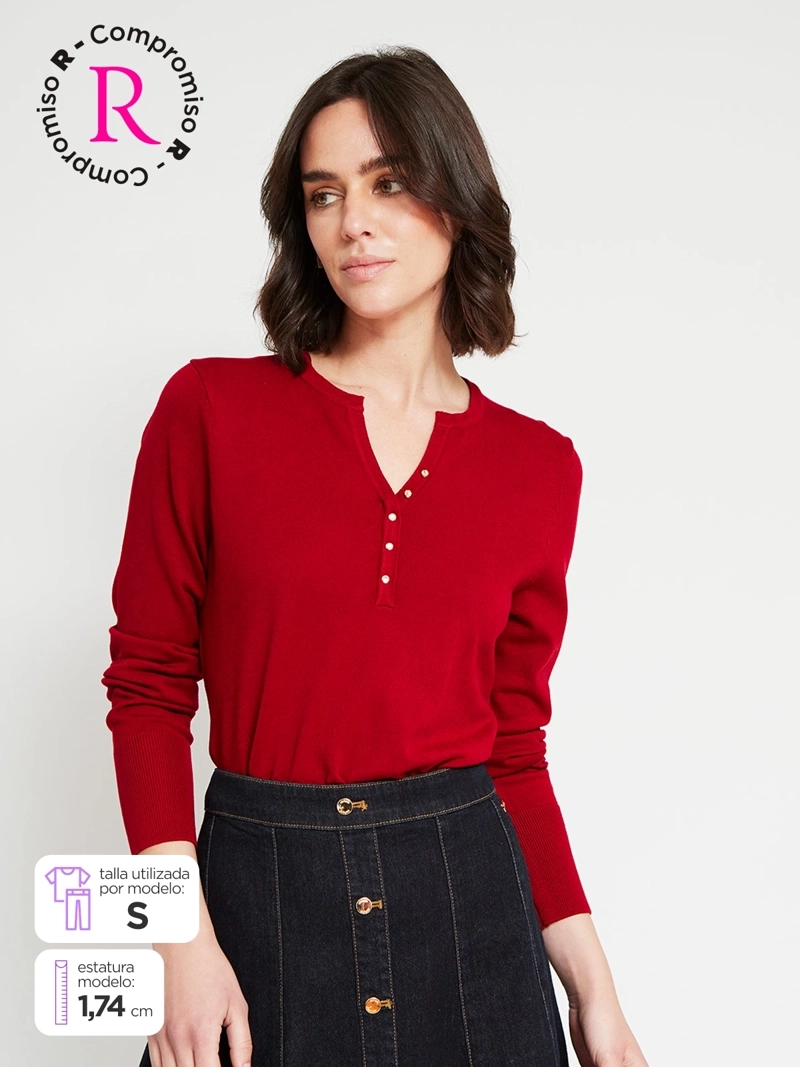 SWEATER MUJER CACHAREL MANGA LARGA BOTONES - 1