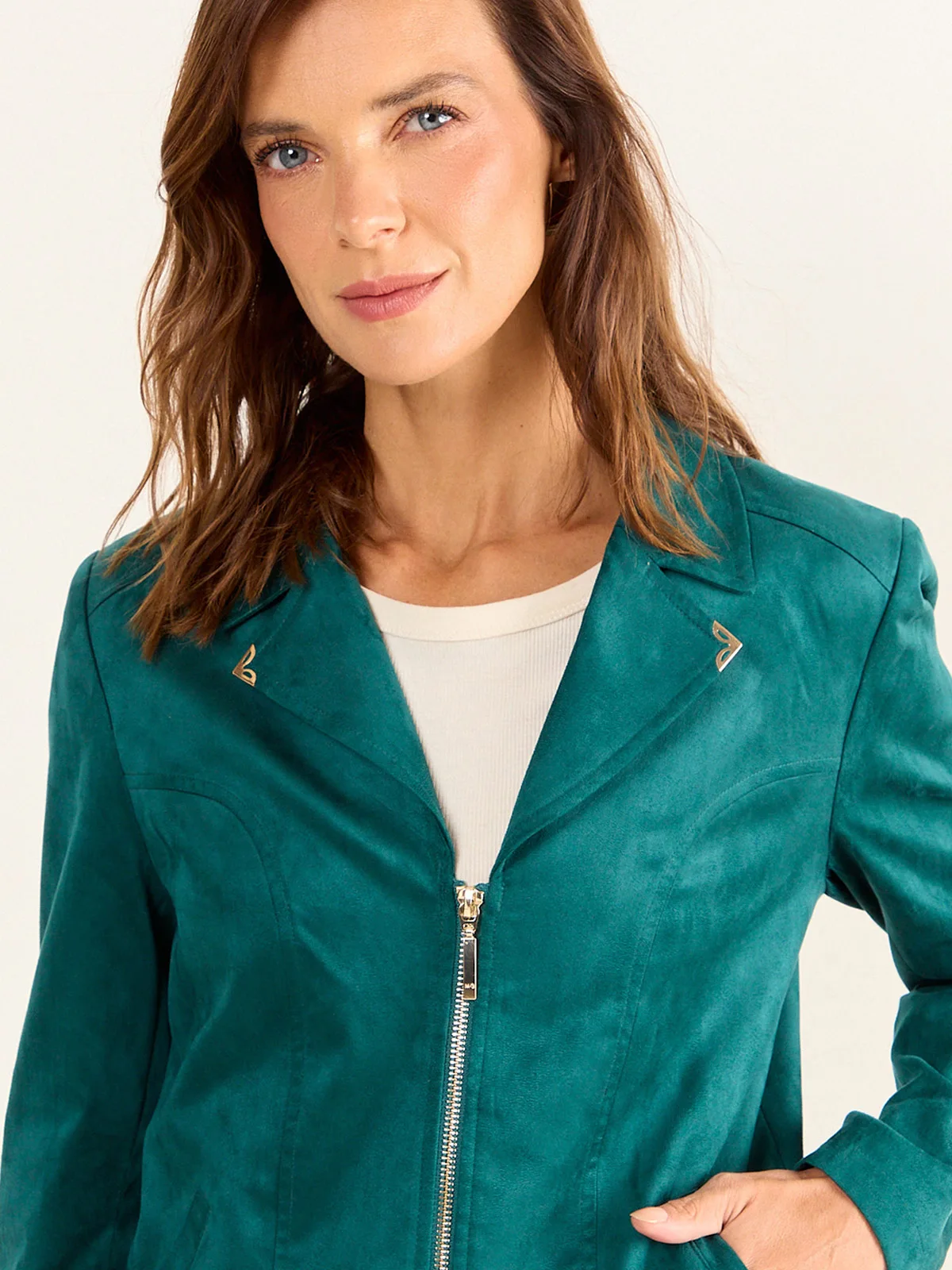 CHAQUETA MUJER MA GRIFFE SUEDE CIERRE SOLAPA BOLSILLOS - 5