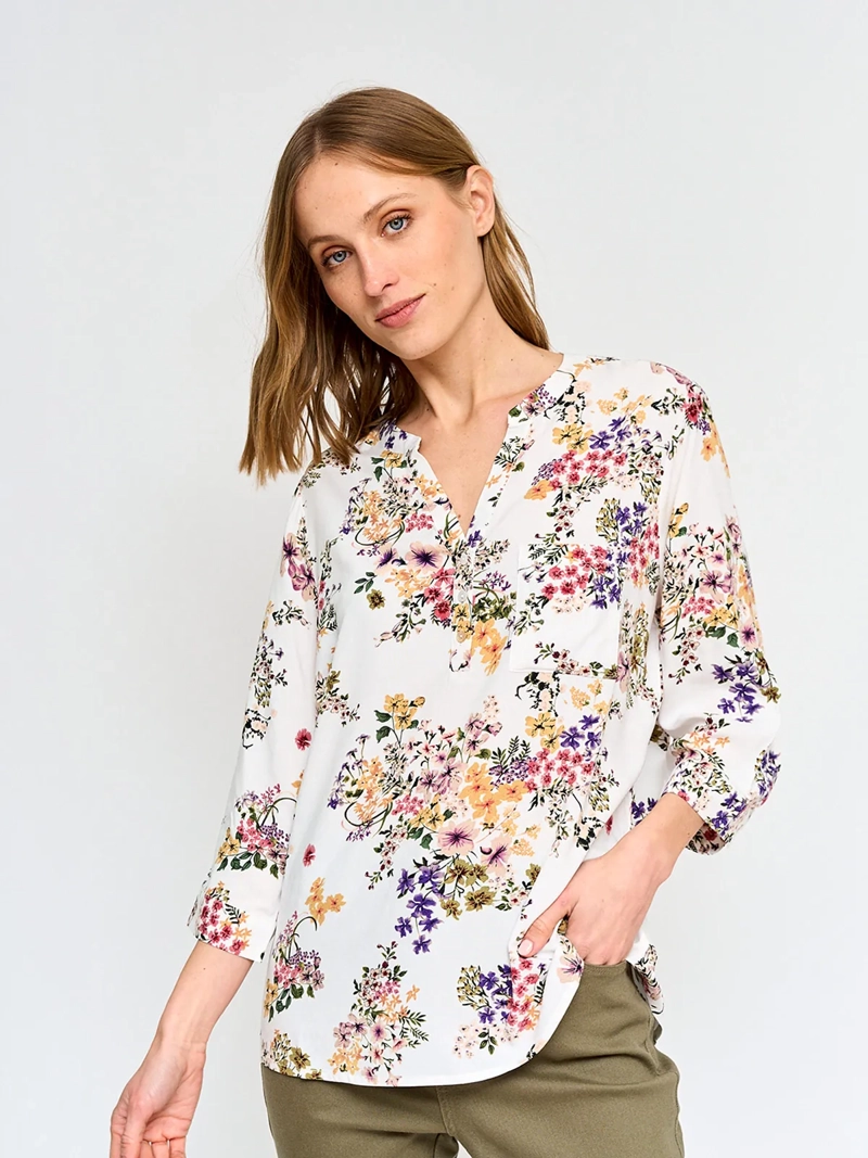 BLUSA MUJER AZIZ CUELLO MAO MANGA 3/4 ESTAMPADA - 2