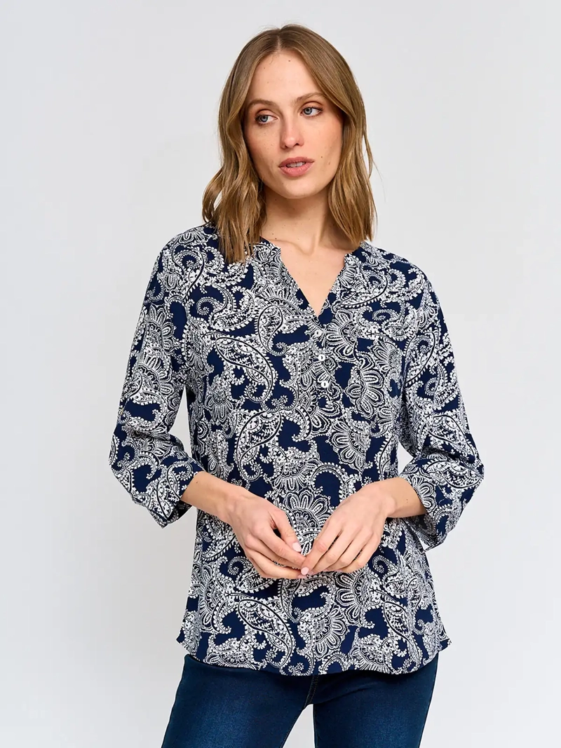 BLUSA MUJER AZIZ CUELLO MAO MANGA 3/4 ESTAMPADA - 2