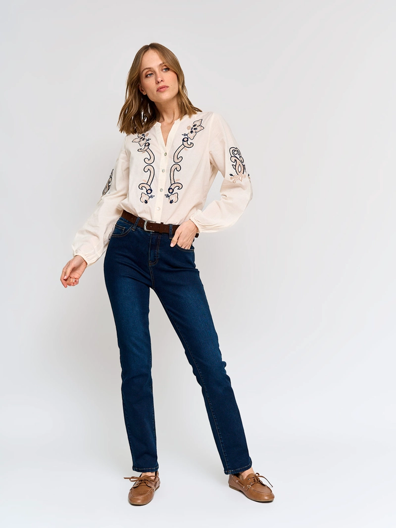 BLUSA MUJER AZIZ ALGODÓN MANGA LARGA BORDADA - 5