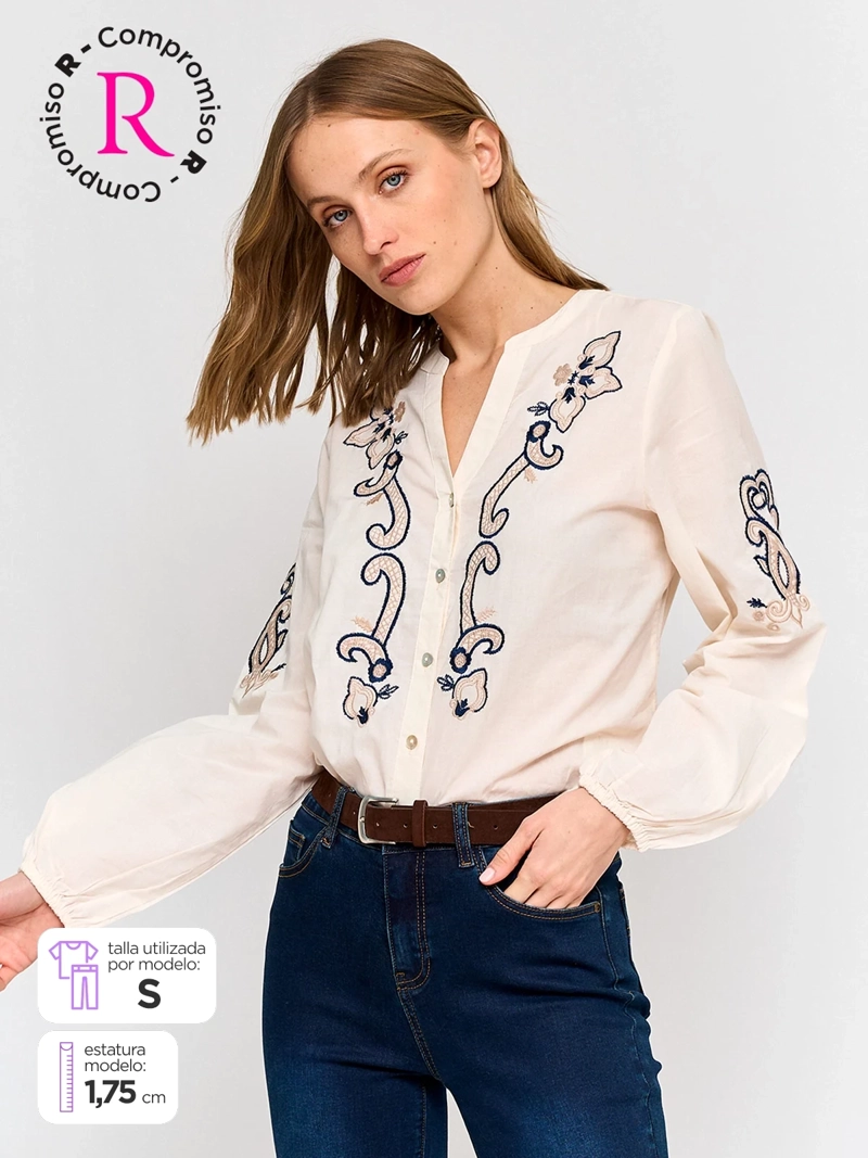 BLUSA MUJER AZIZ ALGODÓN MANGA LARGA BORDADA - 1