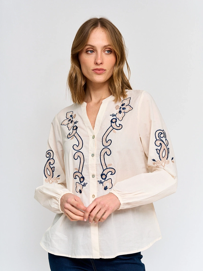 BLUSA MUJER AZIZ ALGODÓN MANGA LARGA BORDADA - 2