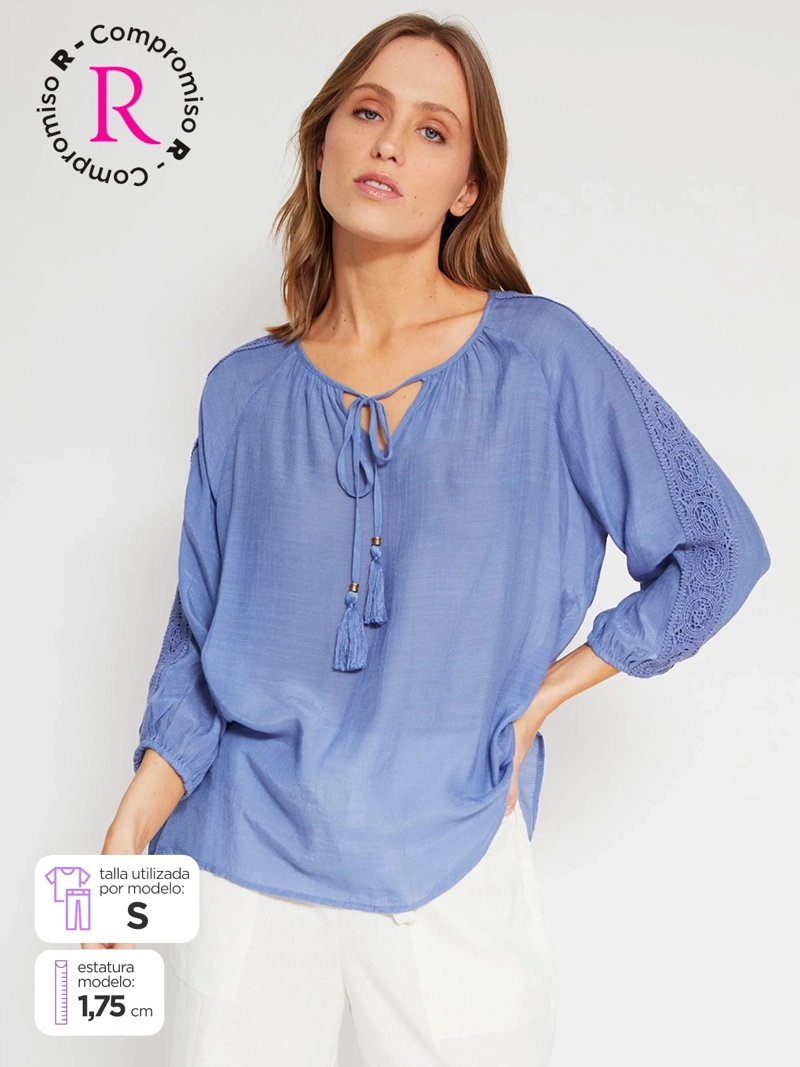 BLUSA MUJER AZIZ MANGA 3/4 MACRAMÉ - 1